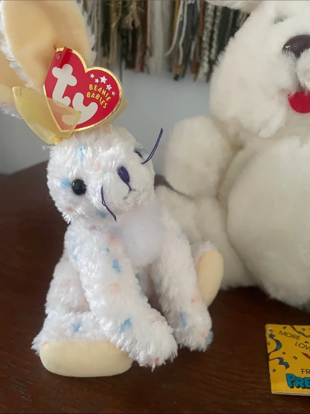White Bunny Plush with Smaller Multicolor Speckled Bunny - ty - carrots